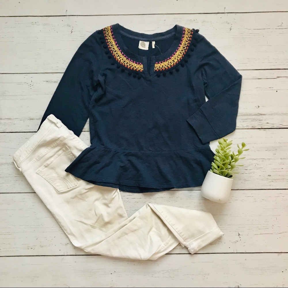 ANTHROPOLOGIE Toorie Embroidered Peplum Top